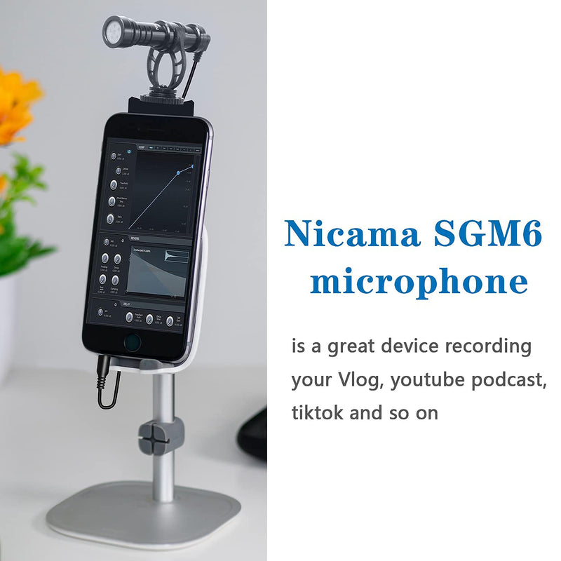 Nicama SGM6 Condenser Cardioid Interview Video Camera Microphone for iPhone iPad Android Smartphone Recording YouTube Podcast, DSLR Cameras Canon Nikon Sony