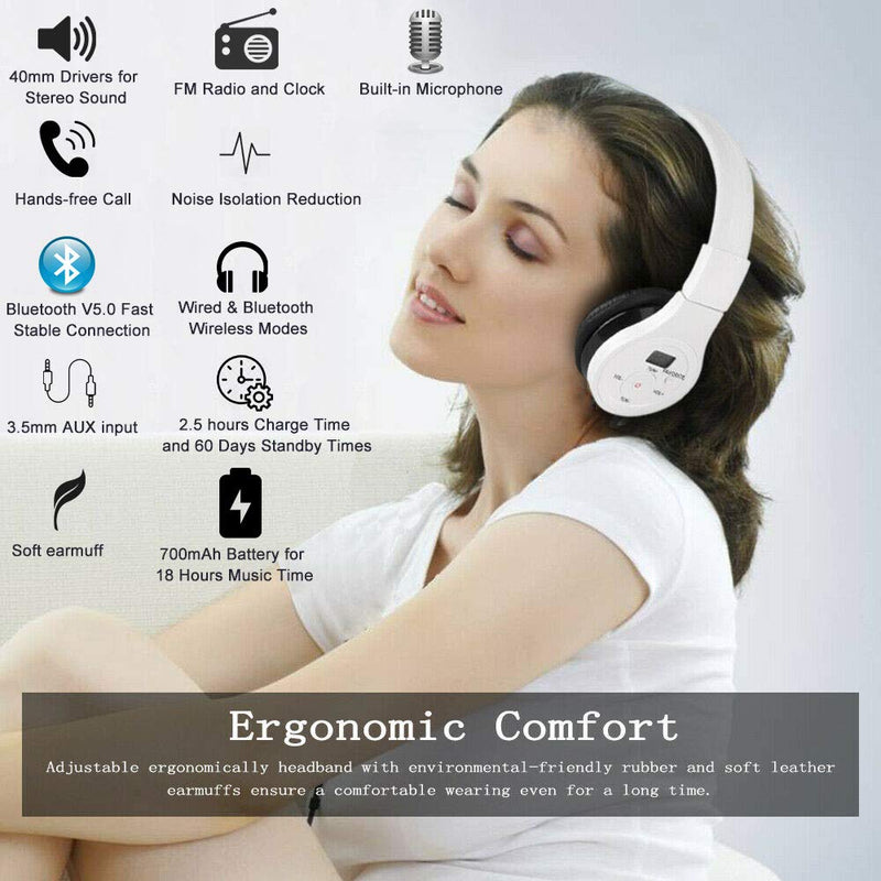 EXMAX Wireless Over Ear Stereo Bluetooth Headphones Headsets Music Payer Receiver Noise Reduction Canceling FM Safety Earmuffs Hearing Protection AUX Audio Cable for Lawn Mower Walking Parents Travel