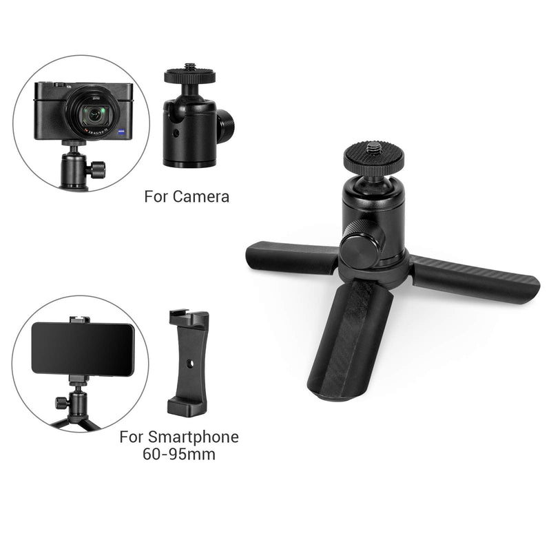 Universal Mini Tripod Stand + Metal Smartphone Mount Phone Holder Clamp Adapter with Cold Shoe Compatible with iPhone X XS 11 MAX Samsung YouTube Vlogging Video Makers - 2867