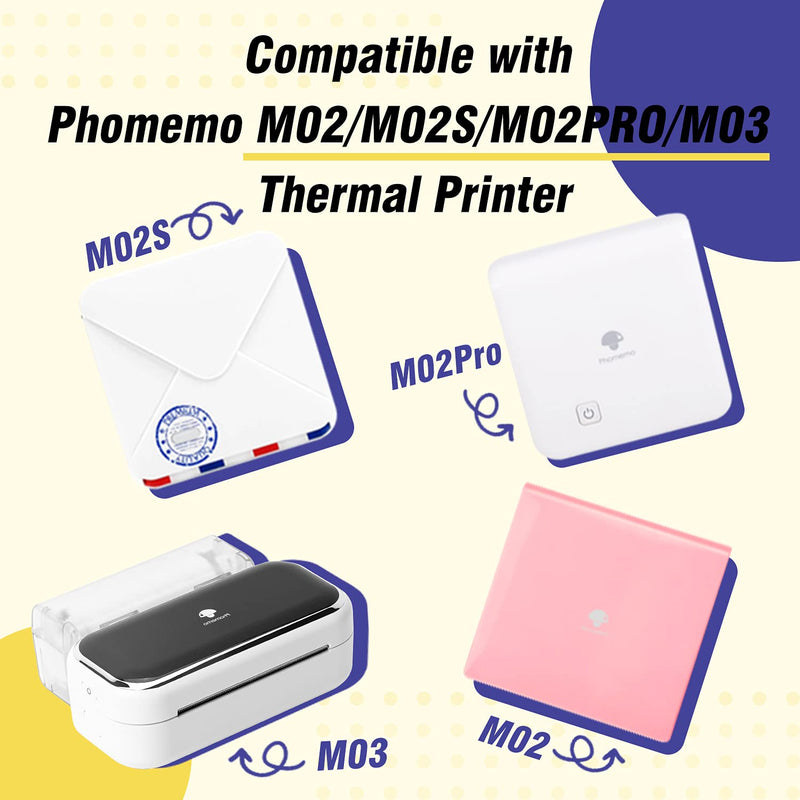 Memoking M02 Thermal Printer Stickers - Compatible with Phomemo M02/M02S/M02PRO/M03 Printer - Purple/Rose Red/Orange Thermal Labels, 50mm x 3.5m / 1.96in x 11.48ft, 3 Rolls Purple,rose Red,orange