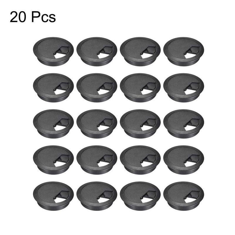 uxcell Cable Hole Cover, 2-3/8" Plastic Desk Grommet for Wire Organizer, 20 Pcs (Black)