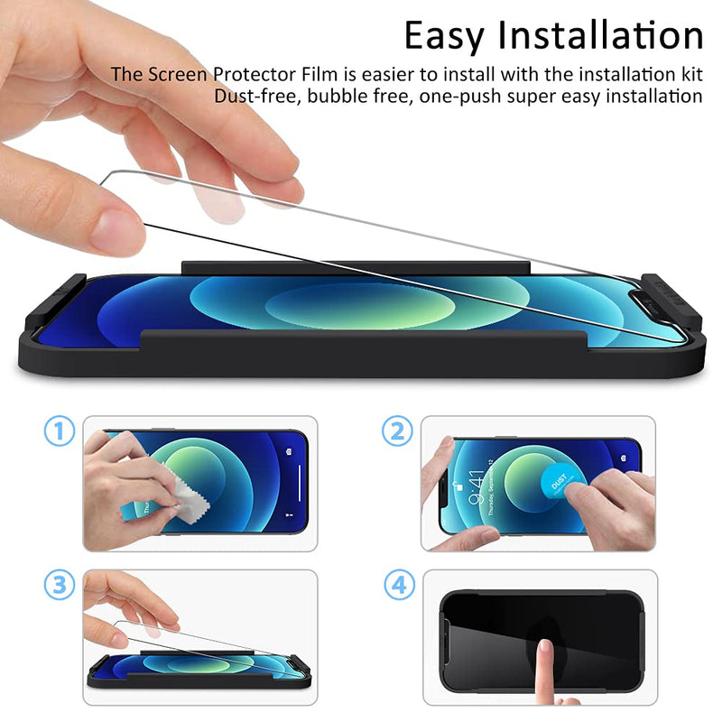 opamoo 3 Pack Screen Protector Compatible with iPhone 12/12 Pro Glass Screen Protector 6.1'' [Easy Installation Kit] Tempered Glass Film Compatible with iPhone 12/12 Pro, Anti Scratch, Bubble Free