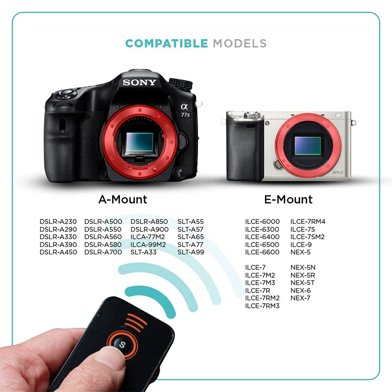 Foto&Tech IR Wireless Remote Control with Video Photo modes Compatible with Sony A7R IV III II A7III A9 A7 A7R A7S A6600 A6500 A6400 A6300 A6000 A65 A77 A99 A900 A700 A580 NEX-7 NEX-6 (2 Pieces) 2 PCS Black