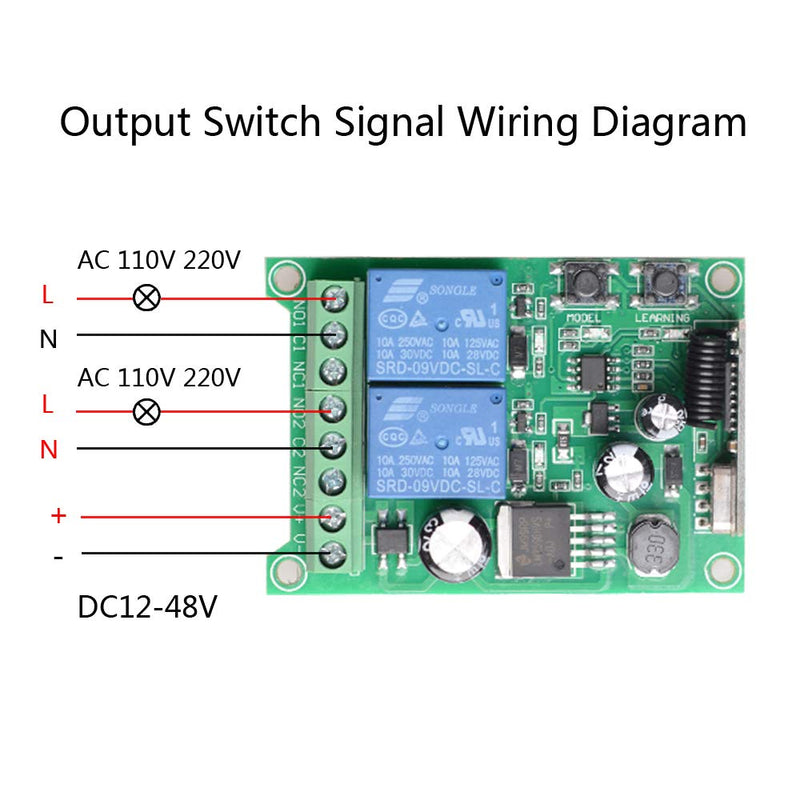 fushionsea Universal Wireless Remote Control Switch DC 12V 24V 36V 48V 2CH 10A Relay Receiver Module with 2 Channel RF Remote Transmitter for Various Wireless Controls