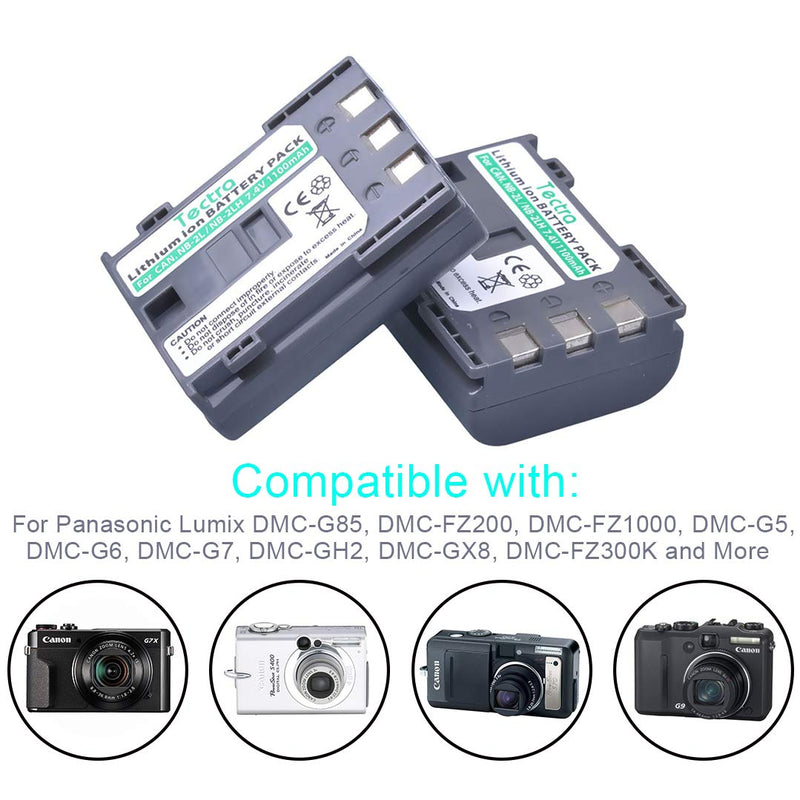 Tectra 2-Pack NB-2L NB-2LH Battery + Rapid LCD Display USB Charger for Canon PowerShot G7 G9 S30 S40 S45 S50 S60 S70 S80 DC410 DC420 VIXIA HF R10 HF R100 HF R11 EOS 350D 400D Digital Rebel XT XTi