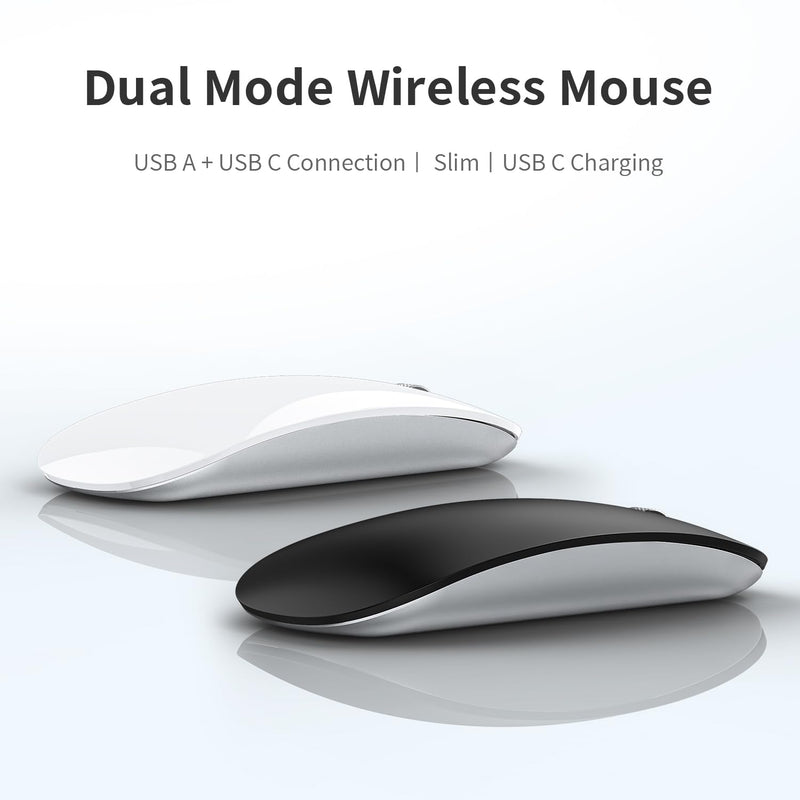 Uiosmuph Wireless Mouse, USB C Rechargeable Computer Mouse, Slim Silent Mice 2.4GHz Optical with USB Nano Receiver and Type C Receiver for Laptop/Mac/PC Matte Black