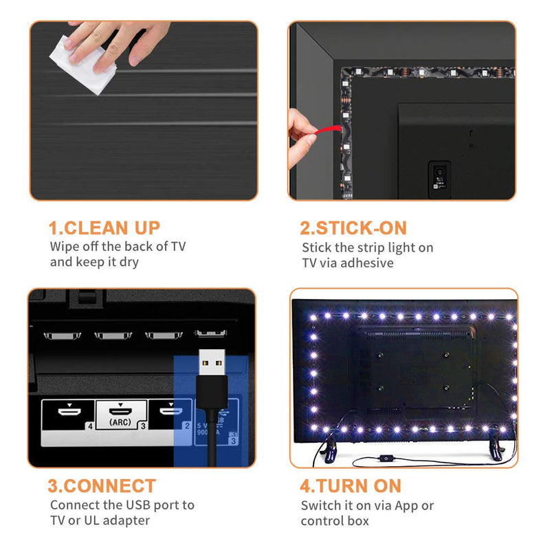 [AUSTRALIA] - Smart TV Backlights USB Light Strip Kit, Gskeys Led Light Strip TV LED USB Backlights RGB 5050 LED Strip Lights with Bluetooth APP Control For 60 to 80 Inch TV Monitor PC Laptop TV Music Sync Changing 