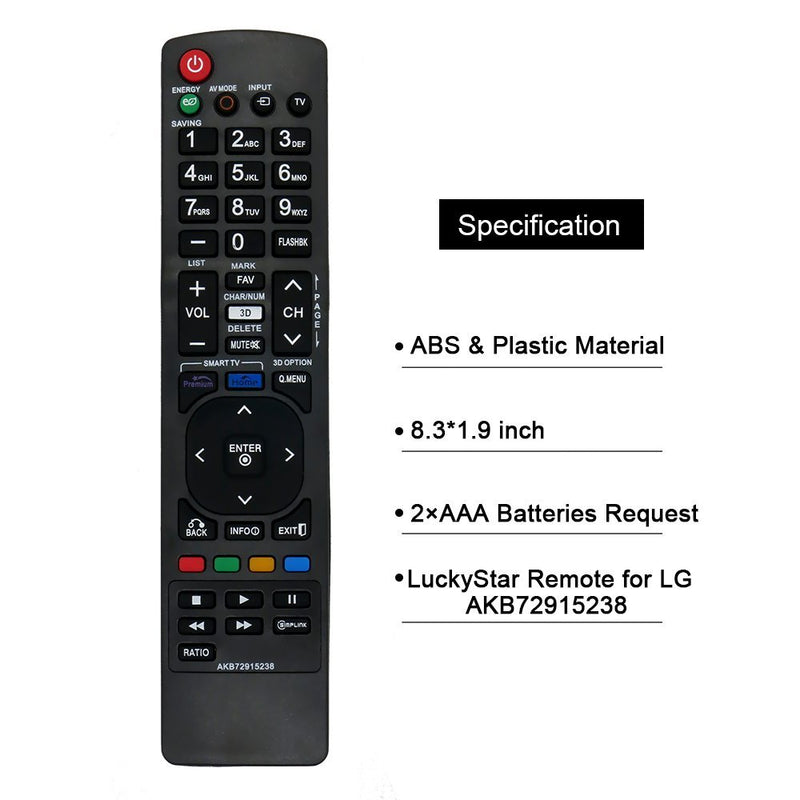 LuckyStar Replacement Lost Remote Control for LG AKB72915238 LCD LED HD 3D TV, Compatible with 42LW5700 42LV3700 42LV5400 47LV3700 47LV5400 47LV5500 47LW5600 47LW5700 55LW5700 55LV3700