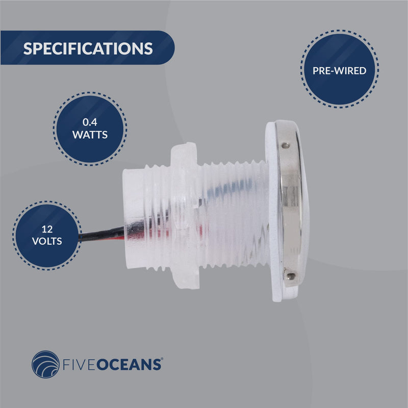 Five Oceans FO4598-M4 Interior LED White Round Courtesy Light, ABS Plastic, AISI316 Stainless Steel Half-Moon Cover, Waterproof IP68, 12 Volts DC, 2 LED Pieces, 4-Pack White - 4-Pack