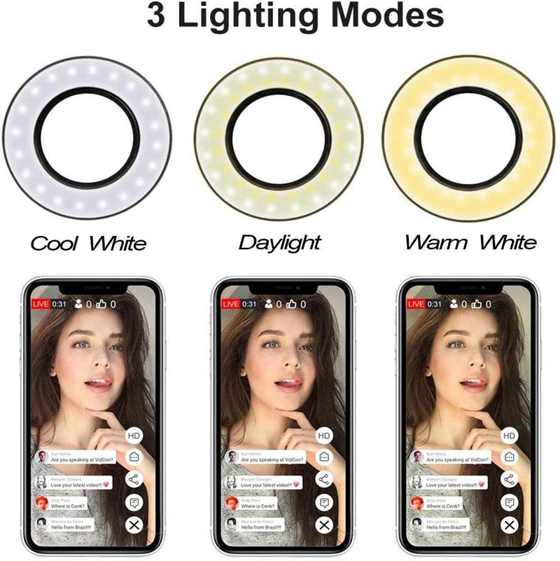 Velouer Selfie Ring Light with Cell Phone Holder Stand for Live Stream/Makeup, LED Camera Lighting [3-Light Mode] [10-Level Brightness] with Flexible Arms Compatible with iPhone 8 7 6 Plus X Android Black