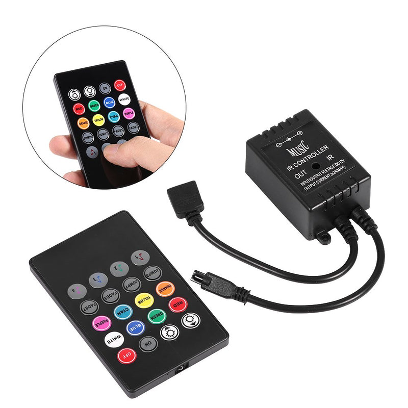 Portable LED Music Controller 20 Keys IR Remote Sound Sensor Controllers for RGB Flexible Color Changing Strip Lights with Sound Activation Function