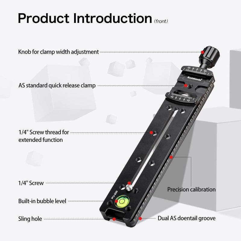 koolehaoda 200mm Multifunction Rail Nodal Slide Metal Quick Release Plate Clamp Compatible Arca Swiss (PU-200) PU-200
