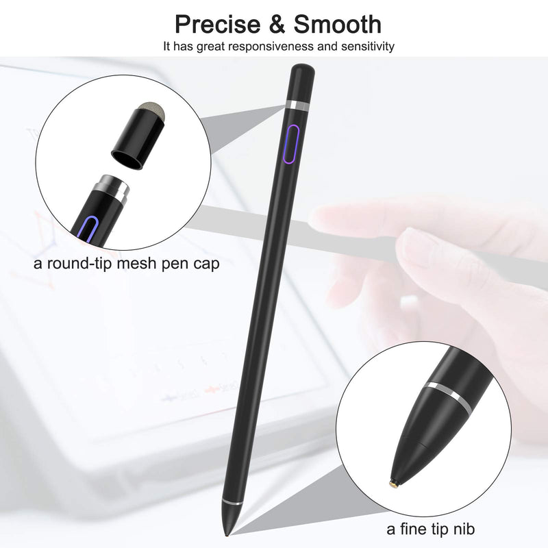 Stylus Pen for Touch Screens, Digital Pencil Capacitive Pen Fine Point Stylist Pen Pencil Compatible with iPhone iPad Pro Air Mini Android Microsoft Surface and Other Tablets Black