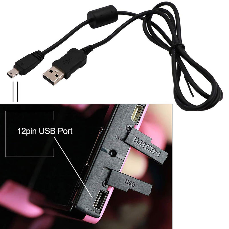 Replacement USB Data Charging Cable 12Pin USB Port Power Cord Compatible with Casio Exilim Camera EX-S10 S12 F1 FS10 FC100 EX-Z1 EX-FC150 EX-H25 EX-F1 EX-Z1 and More (3.3ft/Black)