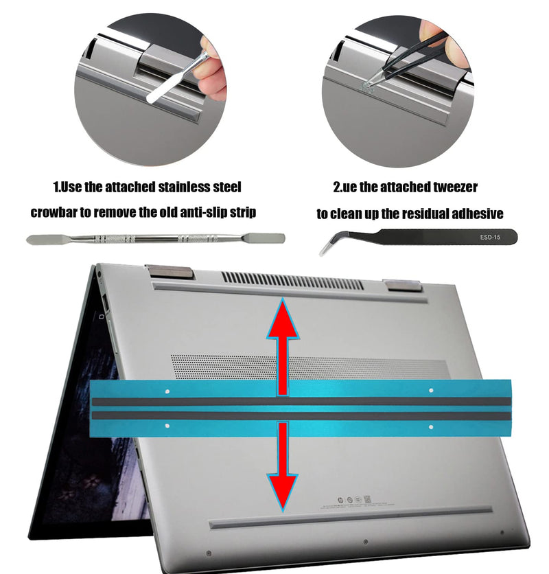 Rubber Feet Strips Replacement HP Envy X360 Convertible 15.6 Laptop with Stainless Steel Lever and Tweezers (Grey) Grey