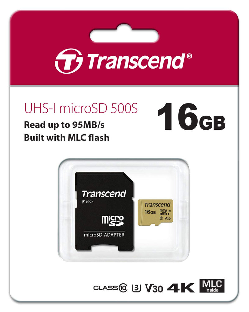 Transcend 16GB MicroSDXC/SDHC 500S Memory Card TS16GUSD500S retail_packaging