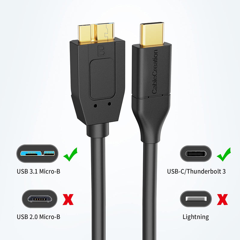 CableCreation Short USB C to Micro B 3.0 Cable Gen2 10Gbps 1FT USB 3.1 External Hard Drive Cable Compatible with MacBook Pro Air Galaxy S5 Note 3 etc, 0.3M Black 1