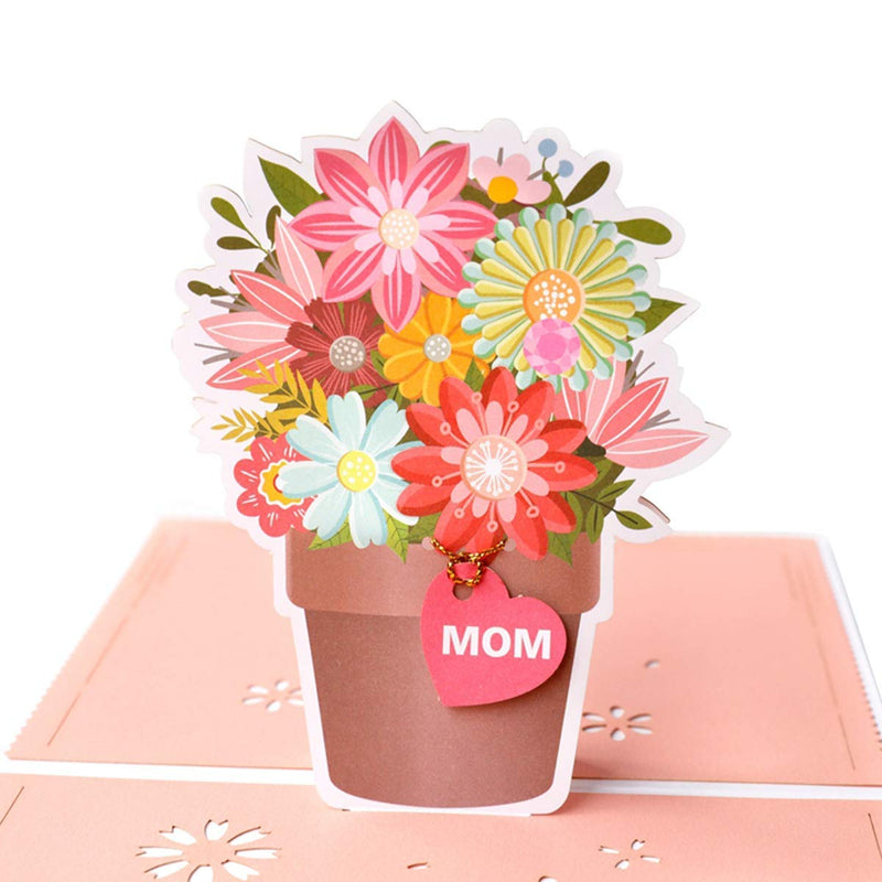 Wecamture Mother's Day Pop Up Card with Envelope - Best Mom- 3D Flower Pop Up Cards Greeting Cards for Mom's Birthday Christmas Gift