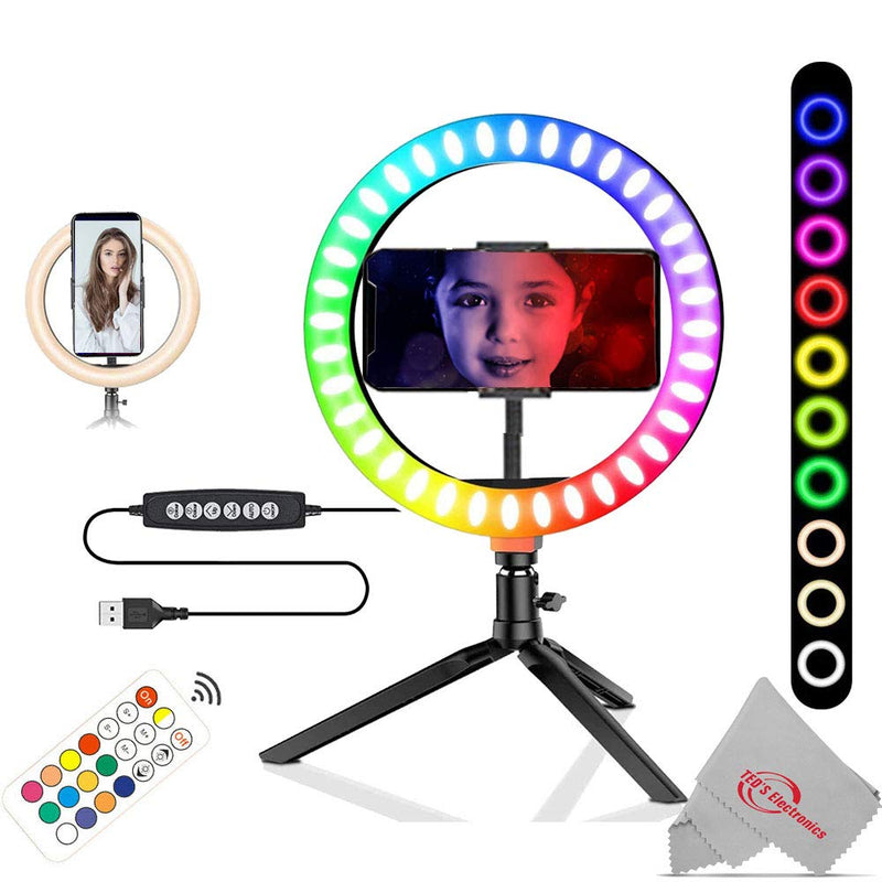 VLOG Essentials 8 INCH Full Color RGB LED Ring Light 360° Rotation with Phone Cradle Remote and Tripod
