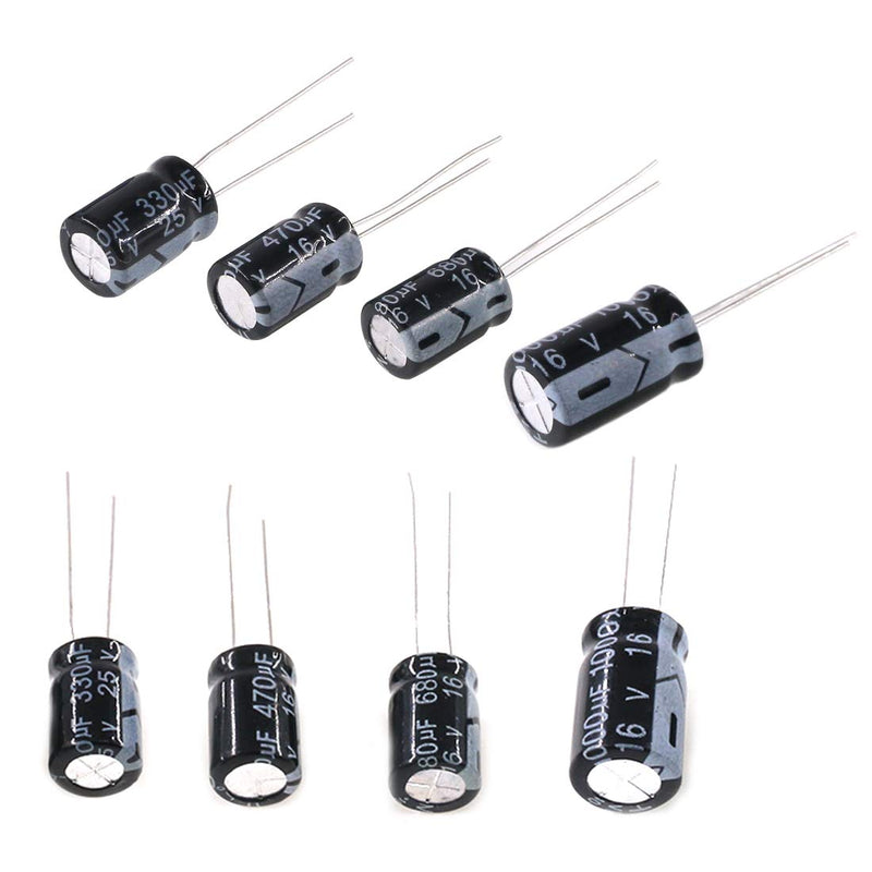 Swpeet 240Pcs 24 Kinds Different Electrolytic Capacitors Range 0.1uF－1000uF Assortment Kit, 10V/16V/25V/50V Aluminum Radial Electrolytic Capacitors for TV, LCD Monitor, Radio, Stereo, Game