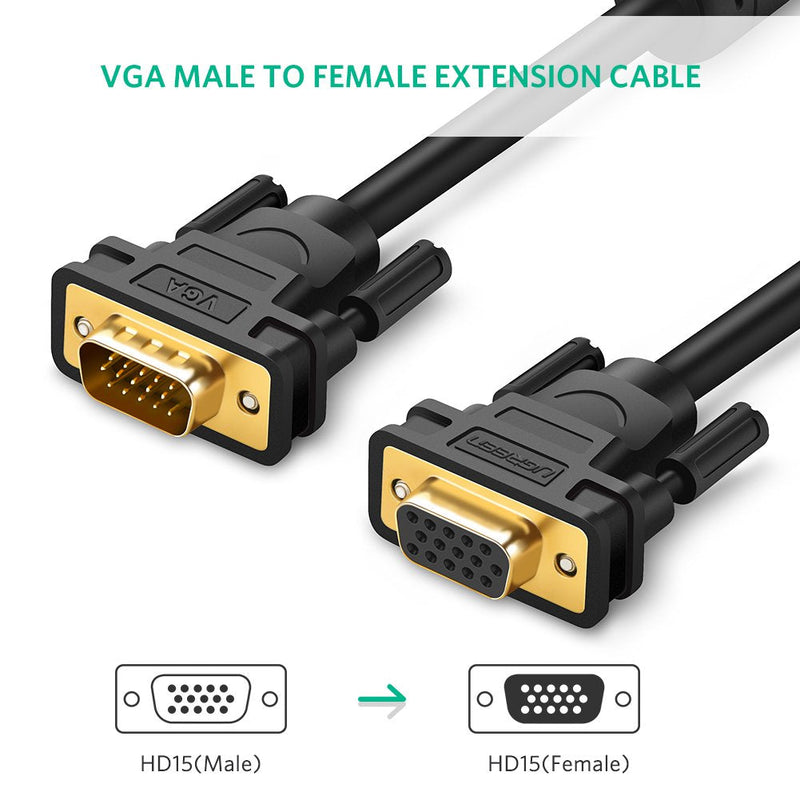 UGREEN VGA Extension Cable SVGA Male to Female HD15 Monitor Video Adapter Cable Support 1080P Full HD for Laptop, PC, Projector, HDTV, Display (10FT) 10FT
