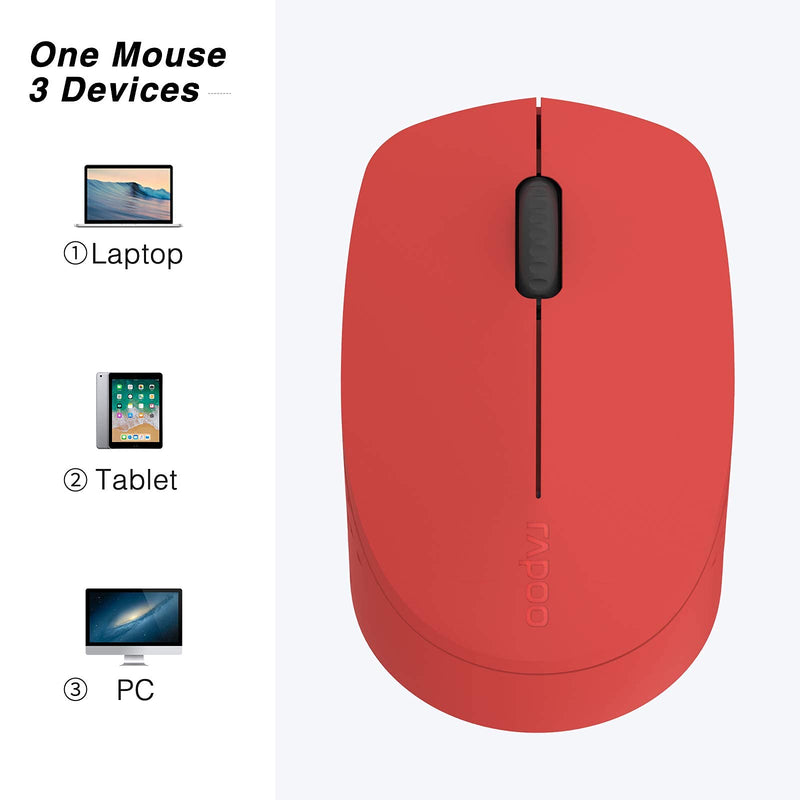 Rapoo M100G Multi Device Silent Bluetooth Mouse(BT3.0+BT4.0+USB), Easy-Switch Up to 3 Devices, Wireless Noiseless Ergonomic Optical for Laptop MacBook Windows PC Tablet Android, Red