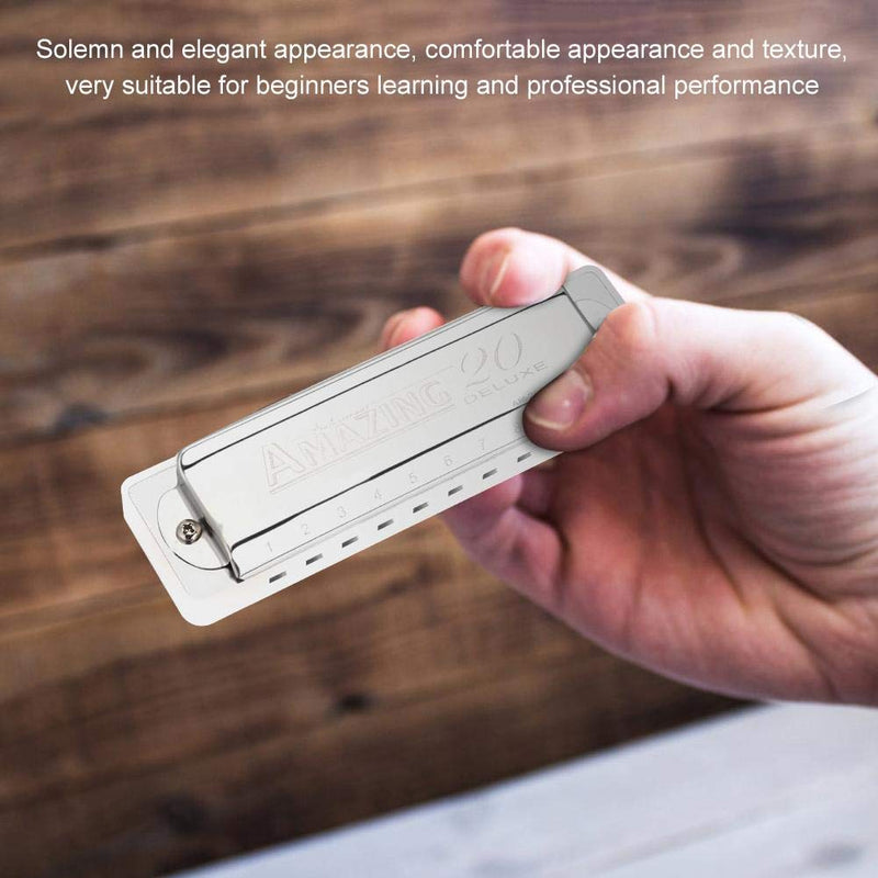 D Major Harmonica,10 Hole 20 Tone Blues Harmonica in the Key of D(White) White