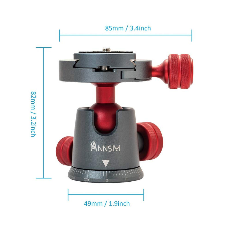 ANNSM Tripod Ball Head Mount 360 Degree Swivel with 1/4 inch QR Plate and U-Shape Notch for 90 Degree Vertical Shooting with Bubble Levels for DSLR Camera/Tripod/Monopod/Camcorder/Slider/Dolly BH200 Pro Ball Head