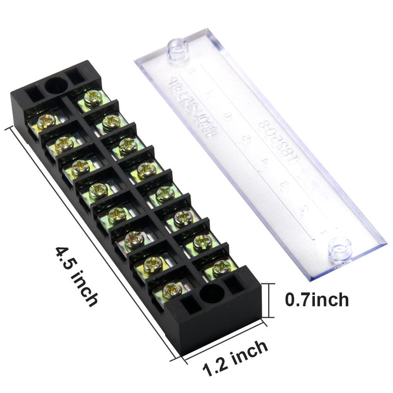 MILAPEAK Terminal Block and Strip - 4 pcs 8 Positions 600V 25A Dual Row Screw Terminals Strip with Cover + 8 pcs 400V 25A 8 Positions Pre-Insulated Terminal Barrier Jumper Strips Black & Red 25A 8P+8pcs Jumpers