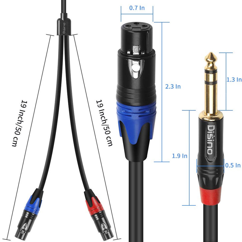 [AUSTRALIA] - DISINO Dual Female XLR to 1/4 inch(6.35mm) TRS Stereo Male Plug Y-Splitter Cable, Unbalanced 2-XLR Female to Quarter inch Adapter Patch Cord - 3.3 Feet /1 Meter 