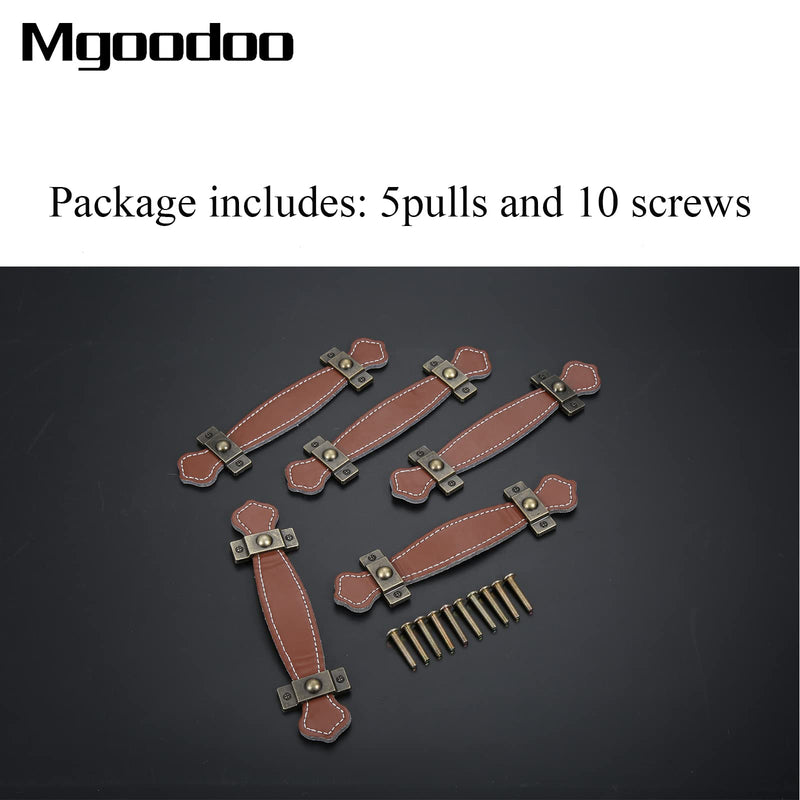 5 Pack Leather Drawer Pulls, Cabinet Knobs 6 Inch Handmade Leather Dresser Pull Handle for Wardrobe Door Furniture Replacement Brown