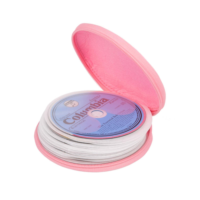 [AUSTRALIA] - ELEZAY Small CD Case Round Felt 20 Capacity CDs Storage Wallet DVD Disc Holder, Pink A-Pink 