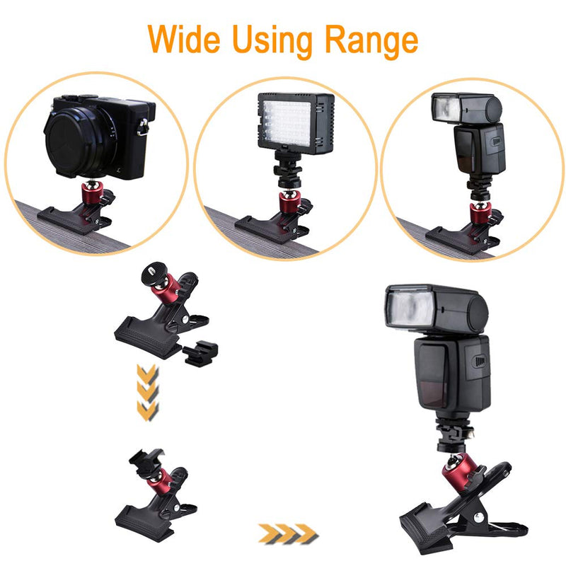 UTEBIT Heavy Duty Tripod Camera Mount Clip Clamp with 360 Degree Swivel Mini Ballhead 2 Pack Photography Accessories Clamp 1/4'' Screw Black Spring Clamp for DSLR Video Photoshoot Studio