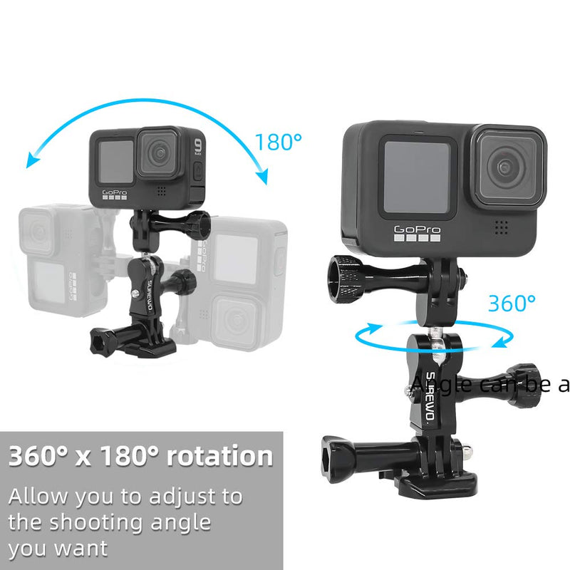 SUREWO Dual Rotating Extension Arm Mount Compatible with GoPro Hero 10 9 8 7 6 5 Black,DJI Osmo Action 2,AKASO,Campark and More (Black)