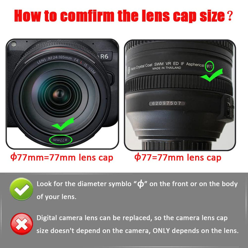 77mm Lens Cap for RF 24-105 mm f/4L Lens for Canon EOS R5 EOS R6 EOS R EOS RP Camera, for Sony FE 24-105mm f/4 Lens for Sony a7IV a7R4 Camera-2 Packs 77mm