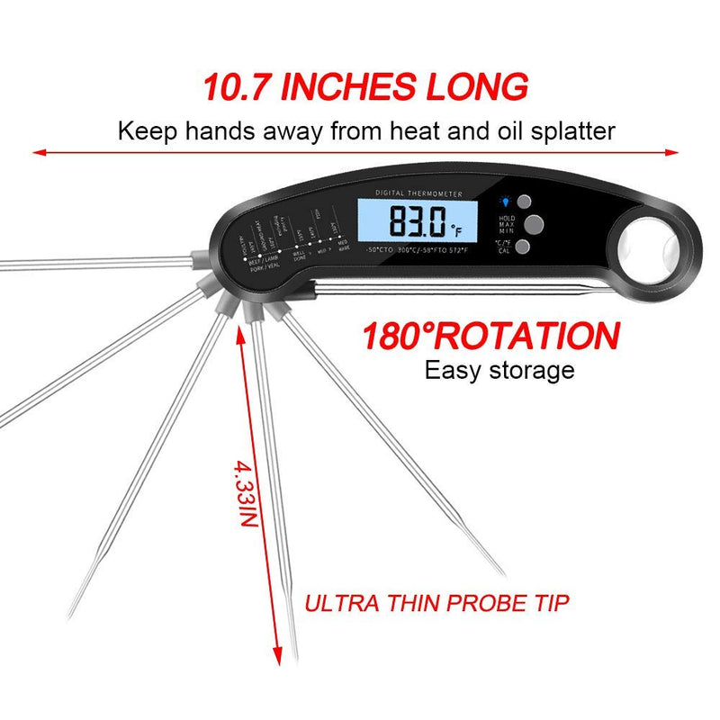 SKERYBD Digital Meat Thermometer for Cooking and Grilling, 2S Instant Read & ±1 High Precision, Easy to Use, IP67 Waterproof, for Kitchen Food Candy