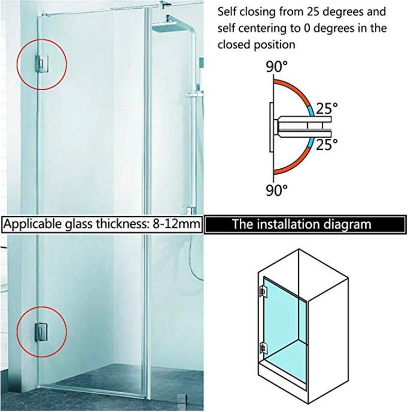 Heavy Duty 90 Degree Glass Door Cupboard Showcase Cabinet Clamp Glass Shower Doors Hinge Replacement Parts Wall-to-Glass (Polished Chrome) Polished Chrome
