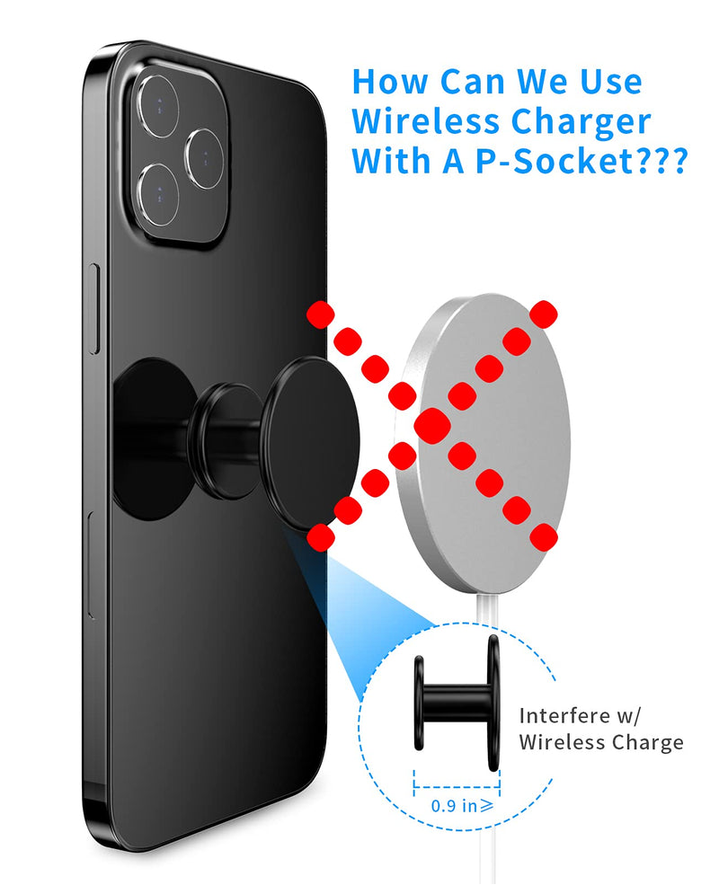 SUPERONE Compatible with iPhone 12 Mag Safe P-Socket Base Removable and Wireless Charging Compatible【Base Only】 Designed for P-Socket, Phone Ring Holder, Black 1 PCS
