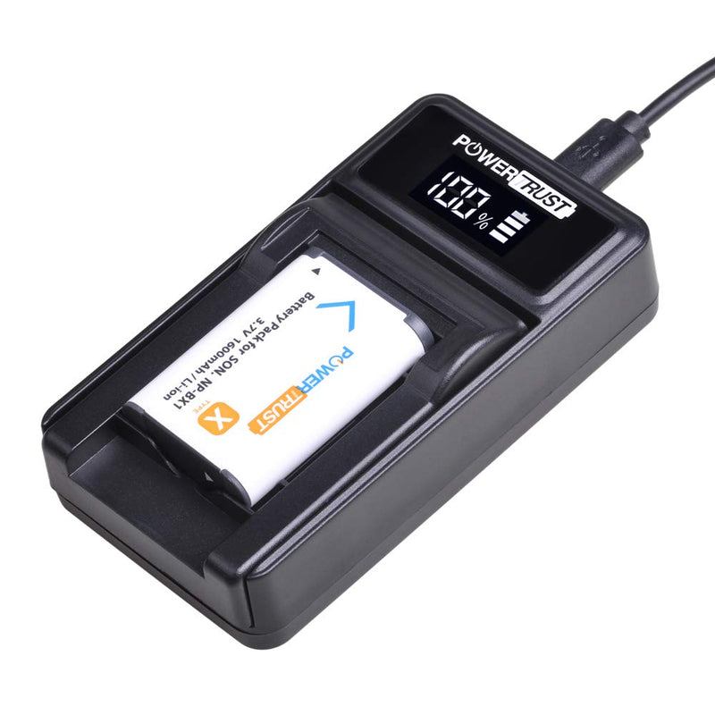 PowerTrust NP-BX1 Battery (2-Pack) and LED Charger for Sony NPBX1/M8, Cyber-Shot DSC-HX80, RX1, RX1R, RX100, RX1RII, HDR-CX240, HDR-PJ275, HDR-AS30V Camera Batteries