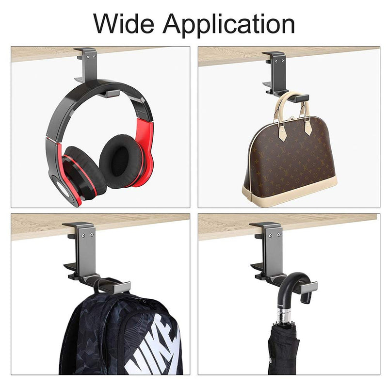 Desktop Headphones Headset Holder Mount Hook Stand, Foldable Under Desk Earphone Holder with Adjustable Clamp, PS4 PC Gaming Headphone Hanger sliver