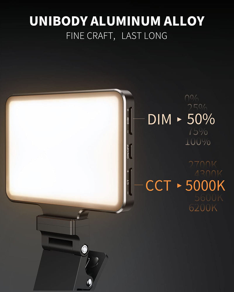 Metal Selfie Light - Weilisi Rechargeable Clip-on Ultra-Thin Phone Light with Stepless Dimming, iPhone Light for Makeup, Video Conference, Compatible with iPhone, Android, iPad, Laptop (2000mAh)