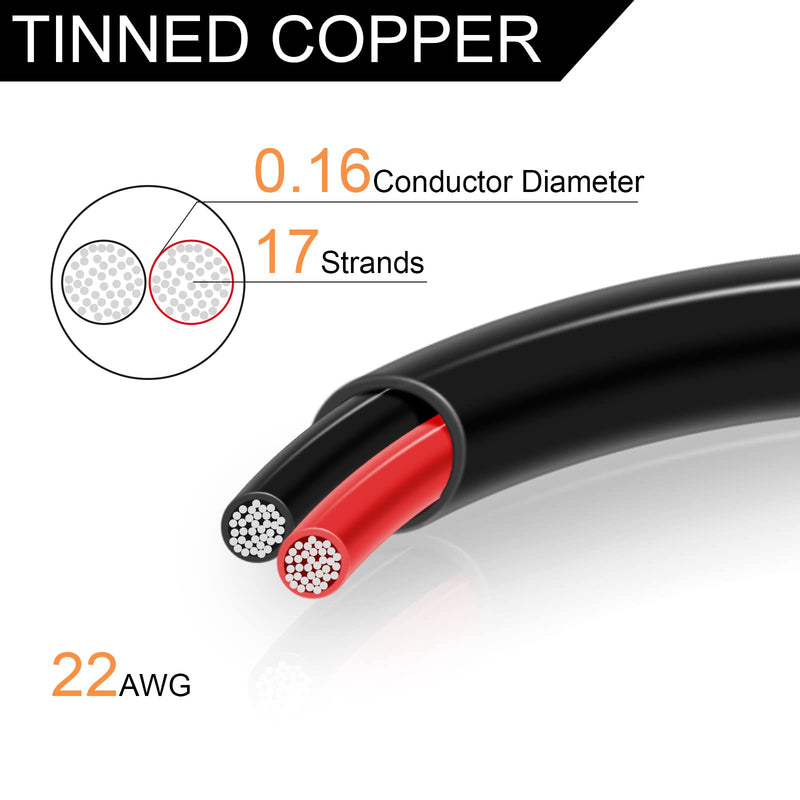 82FT 22AWG 2 Conductor Electrical Wire, 22 Guage Low Voltage Landscape Wire, PVC Red Black 12V/24V DC Hook Up Cable, Flexible Cord for LED Lighting Strips Automotive Garden Bell Speaker 82FT