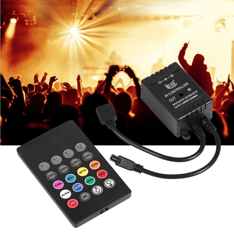 Portable LED Music Controller 20 Keys IR Remote Sound Sensor Controllers for RGB Flexible Color Changing Strip Lights with Sound Activation Function