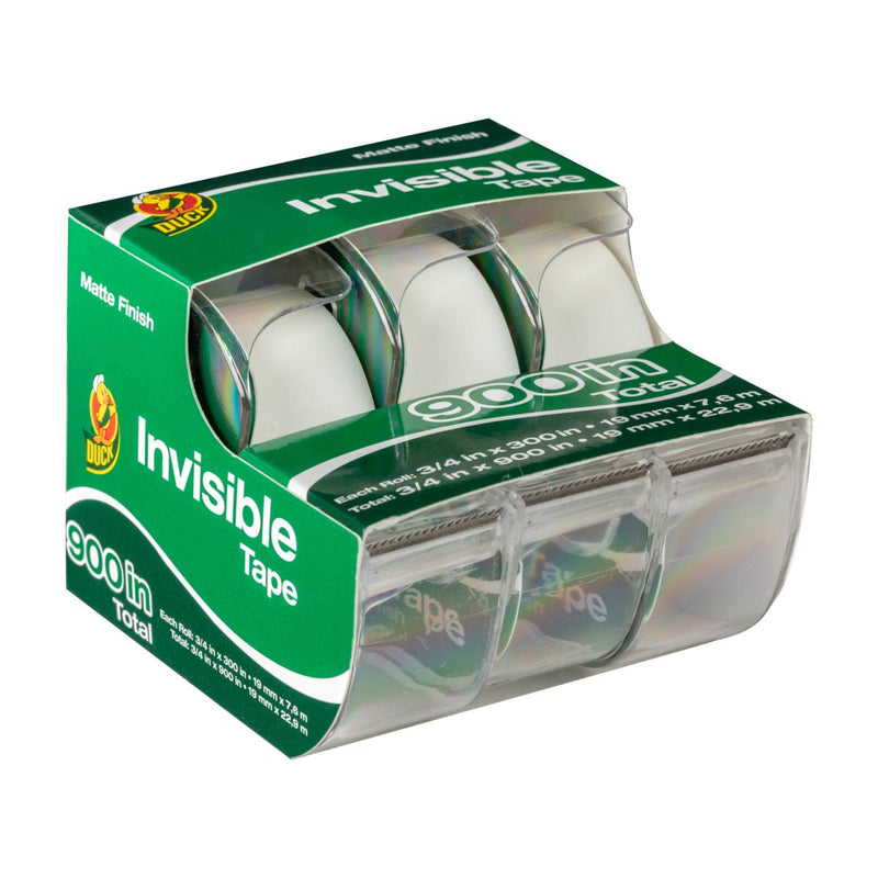 Duck Brand Matte Finish Invisible Tape Gift Wrap Dispenser 3-Pack, Clear, 0.75 x 300 Inches