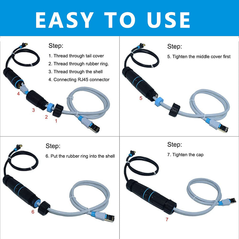 [AUSTRALIA] - AUSGLEIFEN 5PCS RJ45 Waterproof Connector IP68 Waterproof Shielded (STP) Cat5/5e/6 Ethernet LAN Cable Connector Network Cable Double Head Outdoor LAN Coupler Adapter 