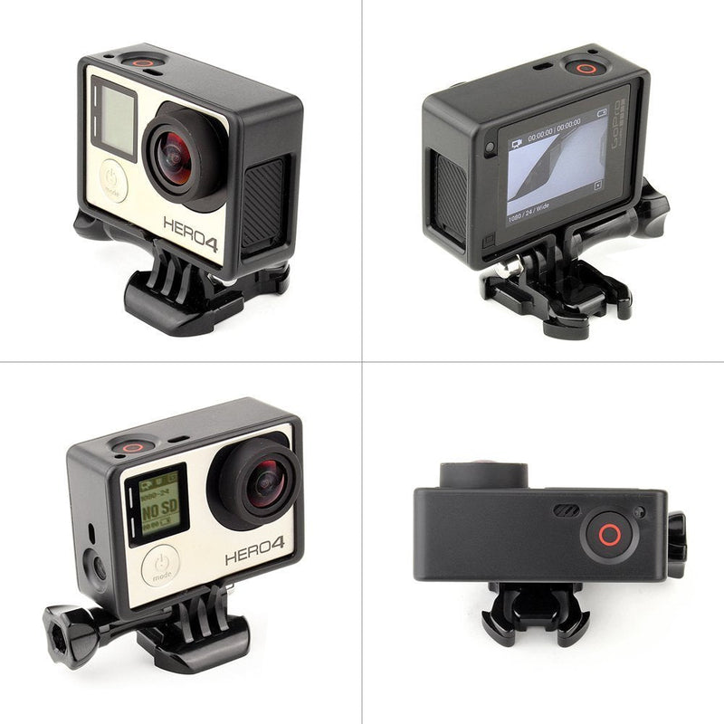 SOONSUN Frame Mount Housing Case with Basic Buckle and Long Thumb Bolt Screw for GoPro Hero 3 3+ 4 Camera and All Slots Fully Accessible-Black