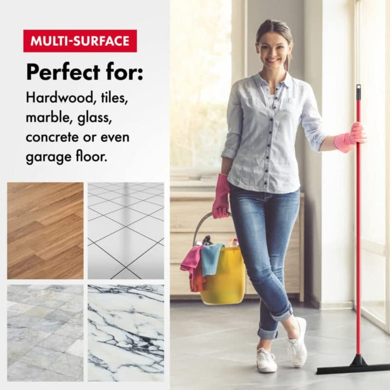 Heavy Duty Floor Scrubber Squeegee- 18.25” Solid Natural Rubber Blade- 58” Long Handle- Dries Flat & Curved Surfaces- Best for Washing & Drying Shower Glass/ Bathroom/ Kitchen/ Windshield/ Window