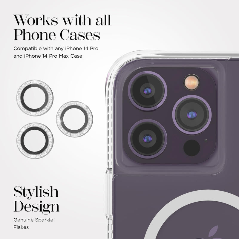 Case-Mate iPhone 14 Pro/iPhone 14 Pro Max Camera Lens Protector w/Sparkle Rings - Double Tempered Glass - Durable, Anti-Scratch - Ultra HD View with Night Shooting, Bling, Case Friendly, Easy Install