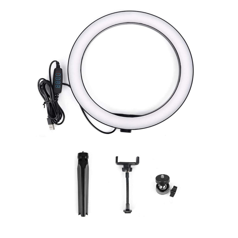 10-inch LED Ring Light with Tripod and Universal Phone Holder, 3 Lighting Colors and 10 Brightness, USB Power Portable Halo for YouTube TikTok, Makeup, Live Streaming, Video Shooting