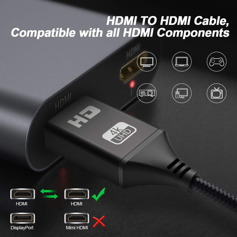 HDMI Cable,SILEBING09 Nylon Braided 6.6FT High Speed 4K HDMI 2.0 Cable,Support 4K/60HZ/HDR/TV/3D/2160P/1080P Compatible with Most Monitors (6.6FT, Black)